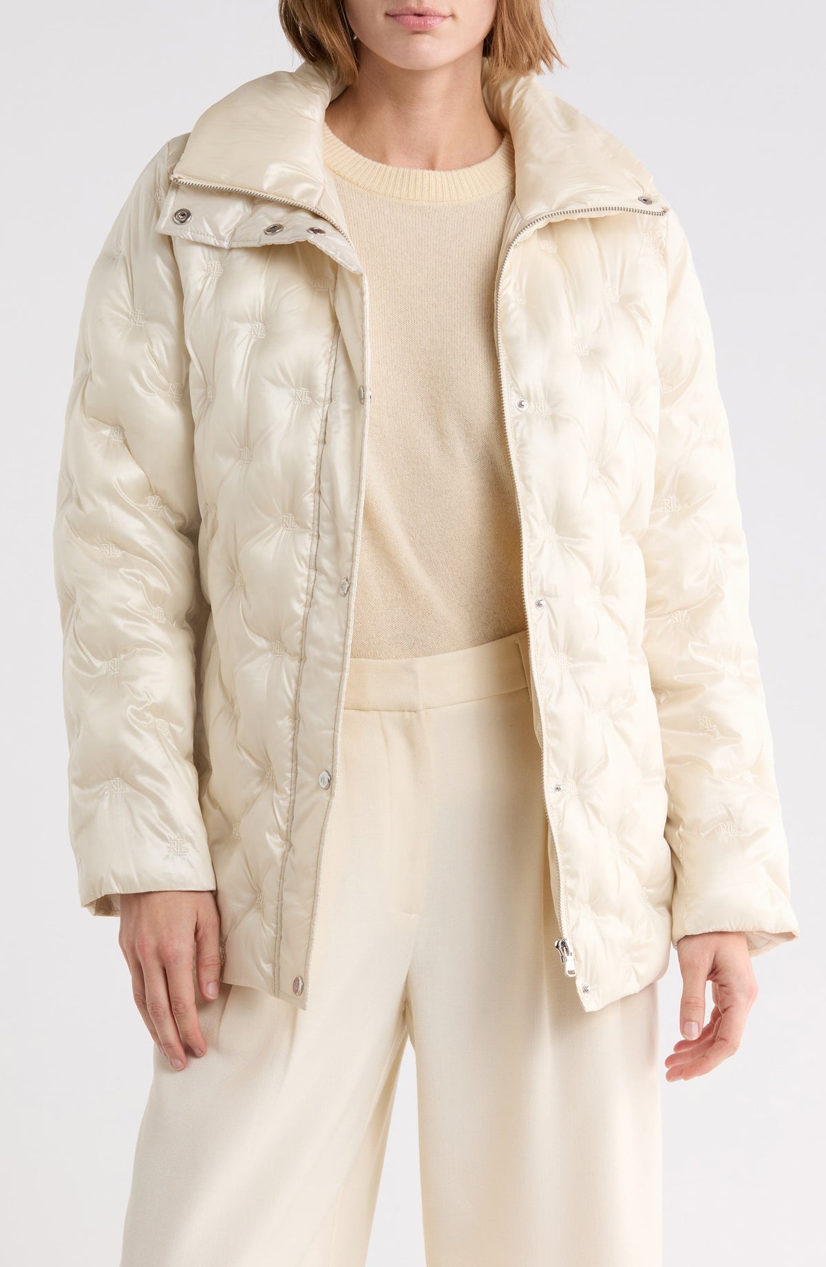 Ralph Lauren Women's Monogram Quilted Puffer Jacket - Ivory Beige