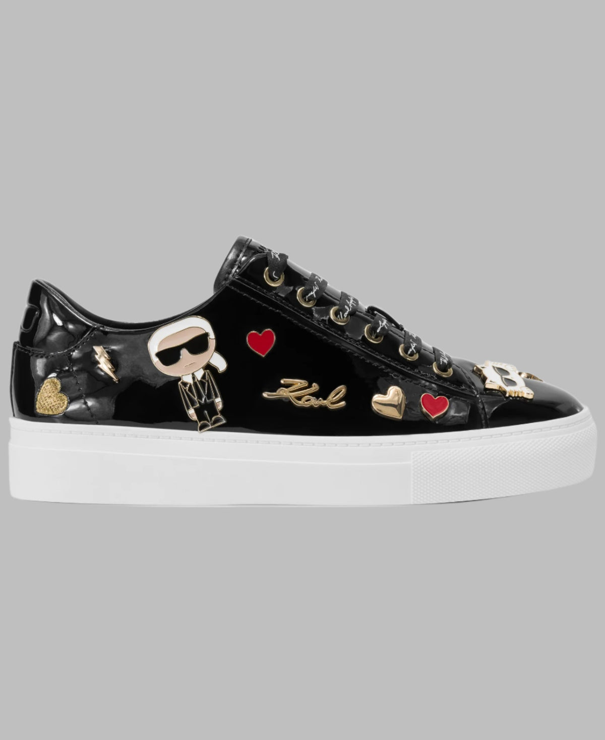 Karl Lagerfeld Cate Pins Lace Up Sneaker Black Leather