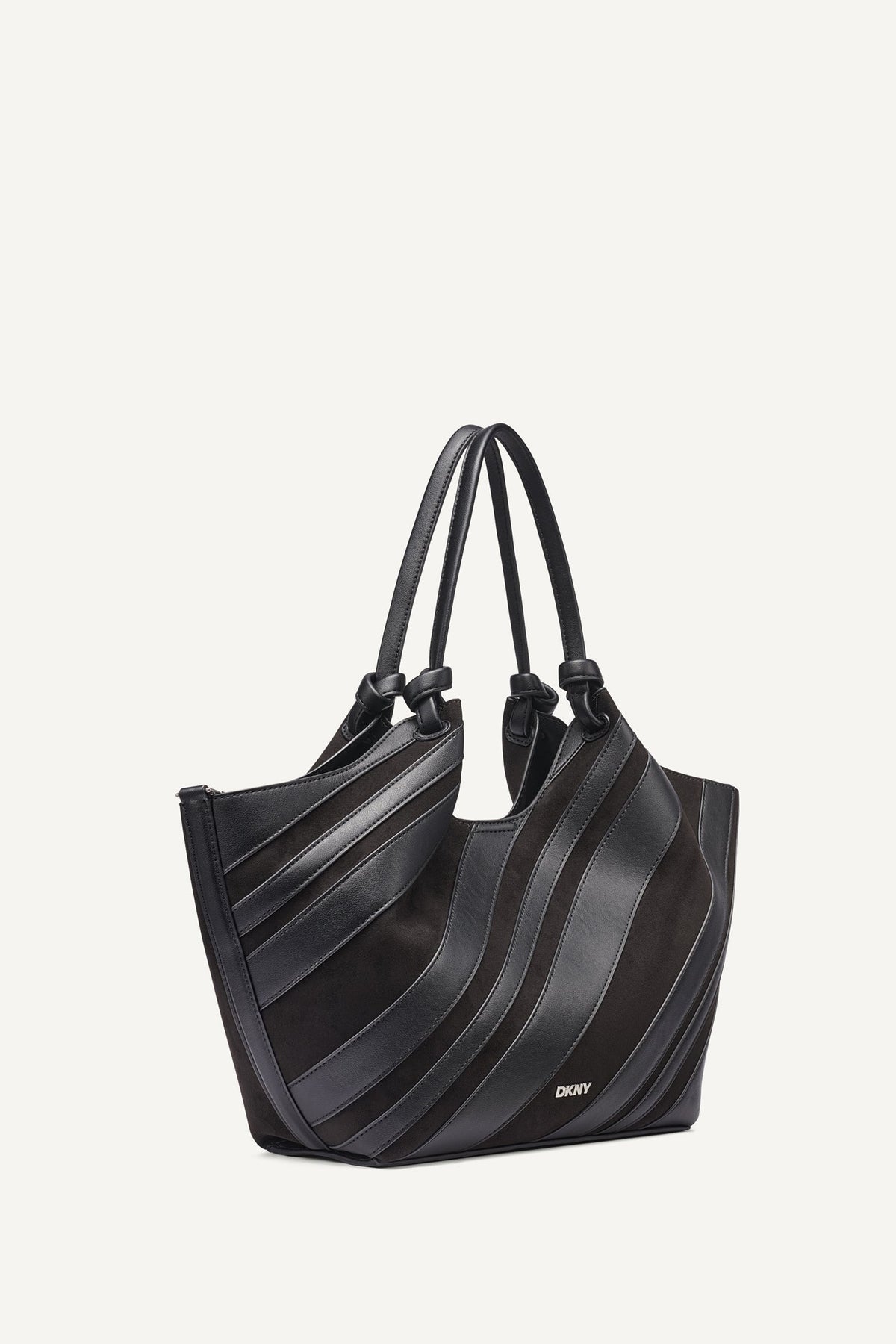 DKNY Paula Medium Striped Commuter Tote Black/Silver