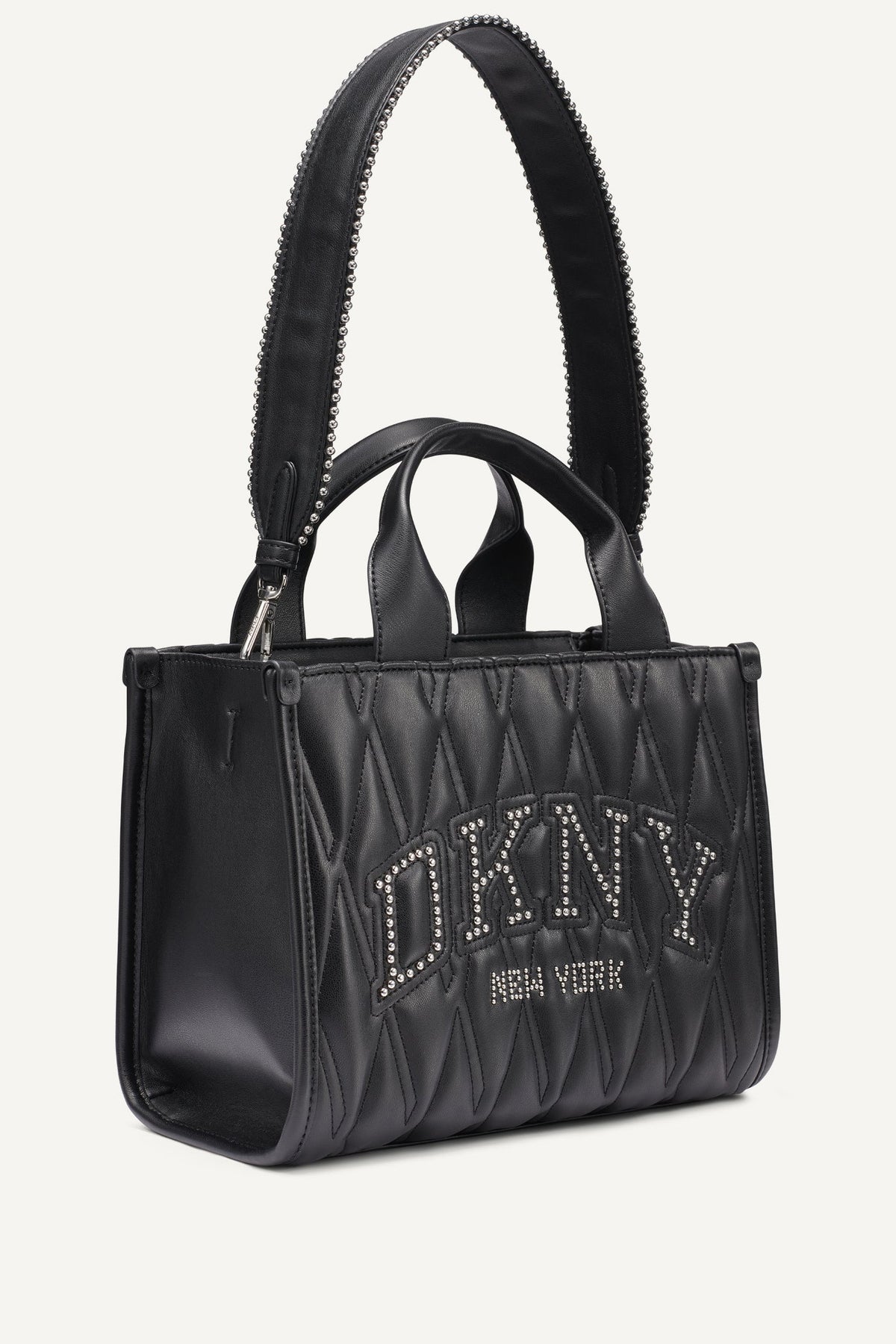 DKNY Hadlee Small Quilted Logo Tote Black/Silver
