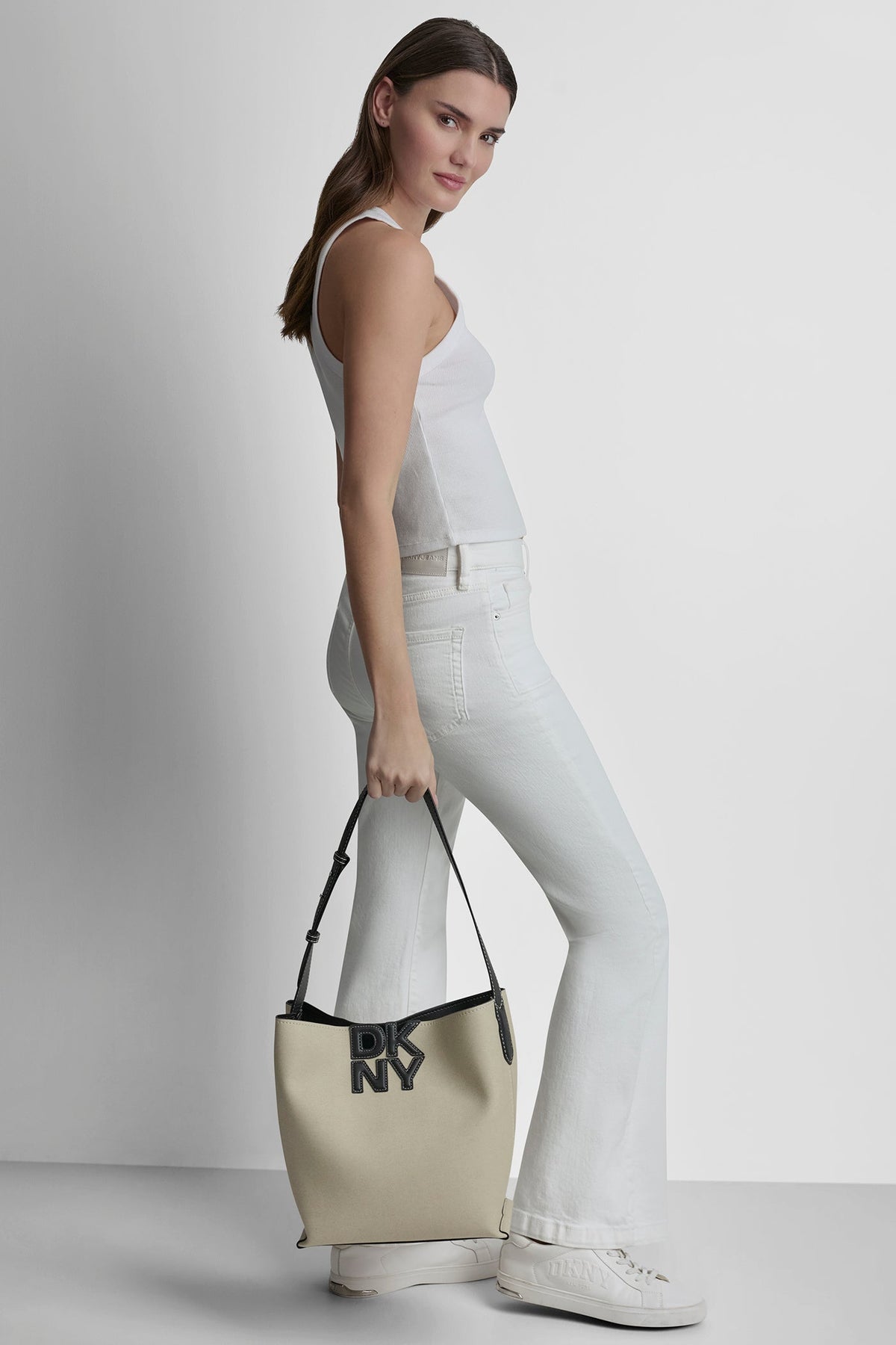 DKNY Nicole Logo Bucket Bag Natural/Black