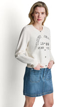 DKNY Women's Button Front Shrunken Logo Jacket