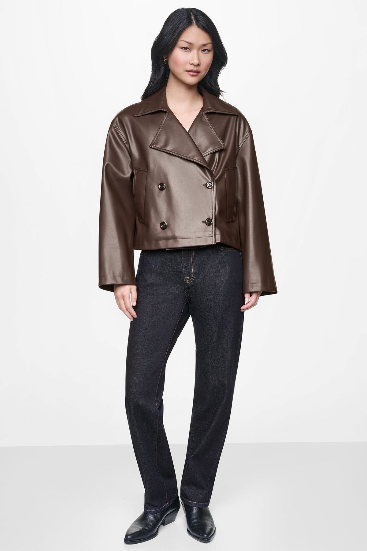 DKNY Women's Double Breasted Faux Leather Jacket