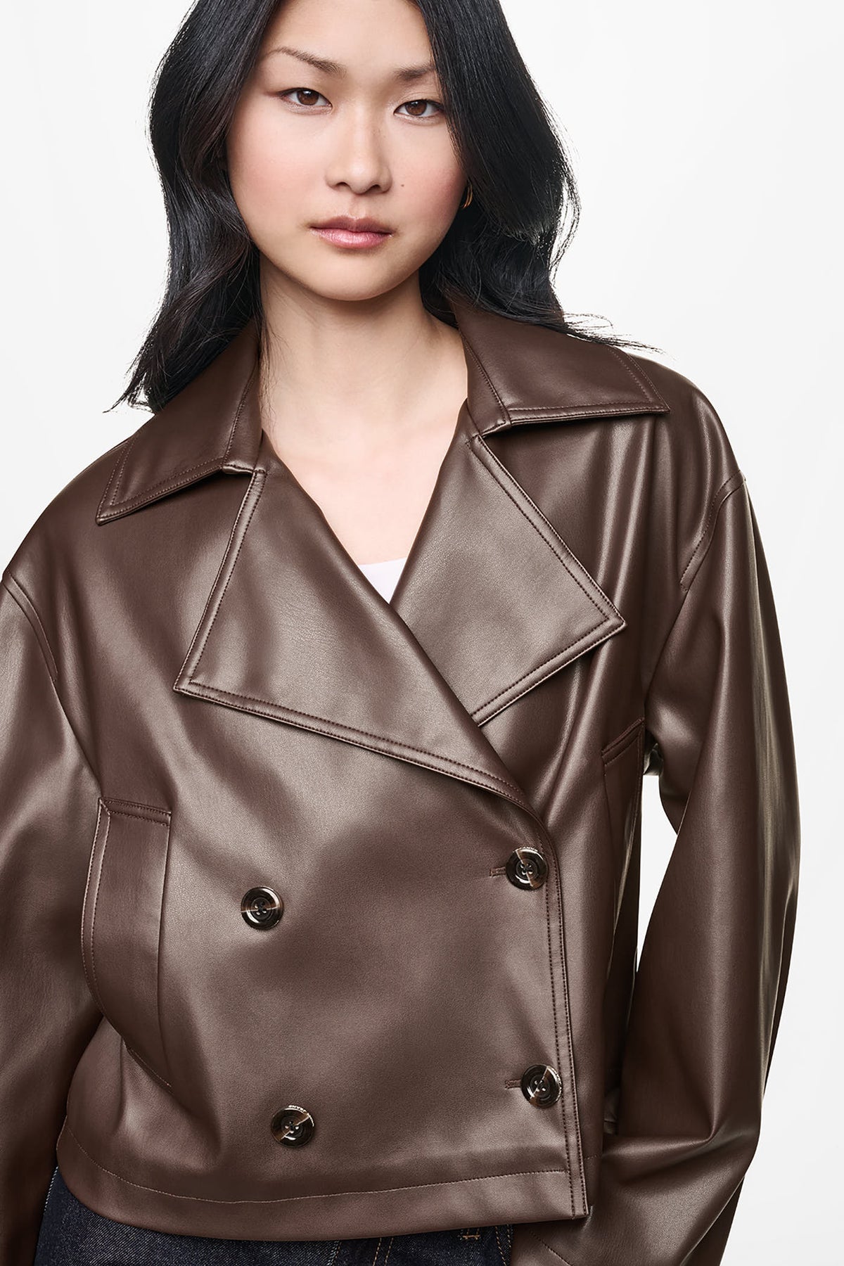 DKNY Women's Double Breasted Faux Leather Jacket