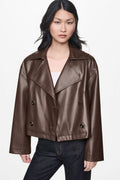 DKNY Women's Double Breasted Faux Leather Jacket