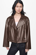 DKNY Women's Double Breasted Faux Leather Jacket