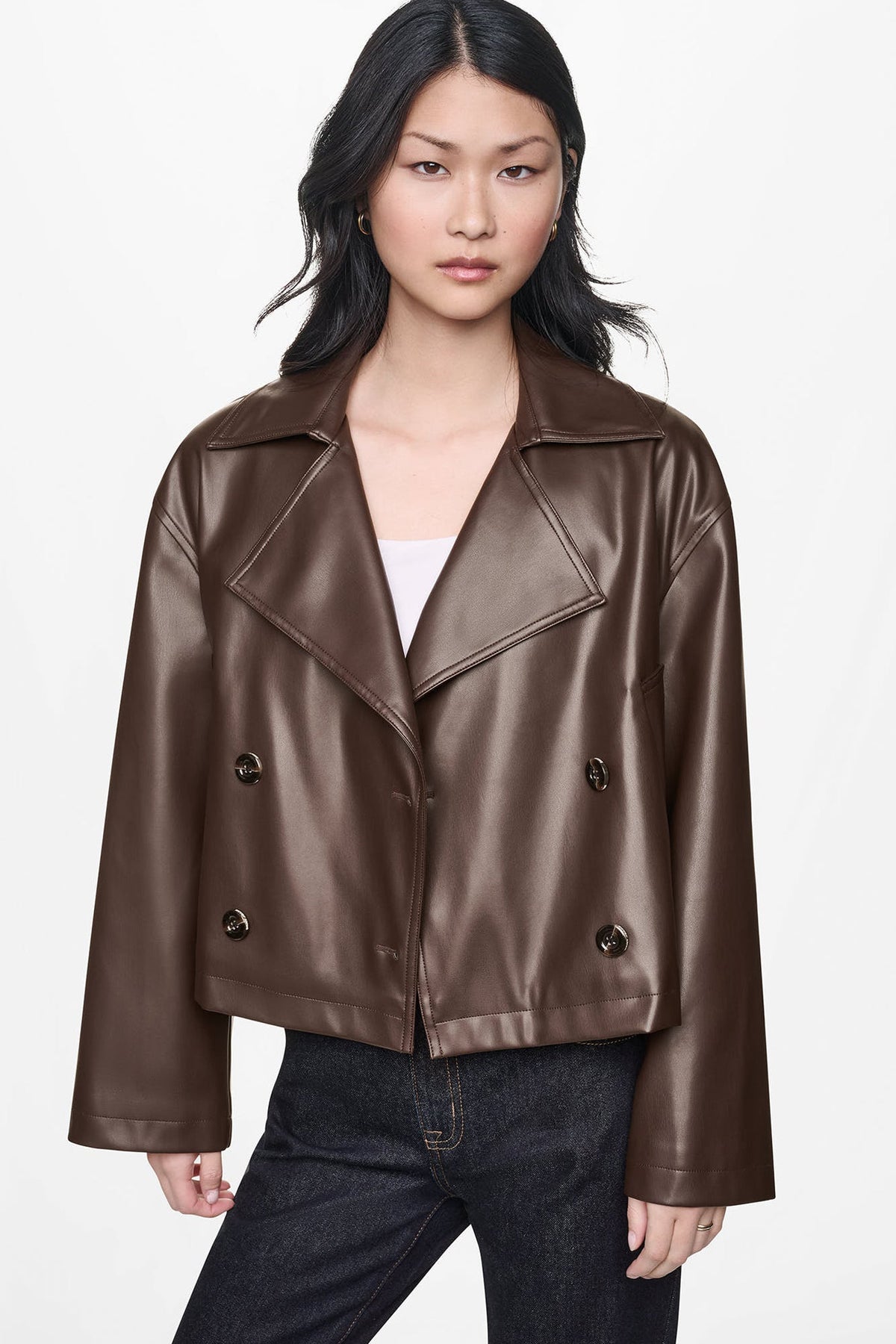 DKNY Women's Double Breasted Faux Leather Jacket