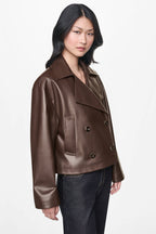 DKNY Women's Double Breasted Faux Leather Jacket
