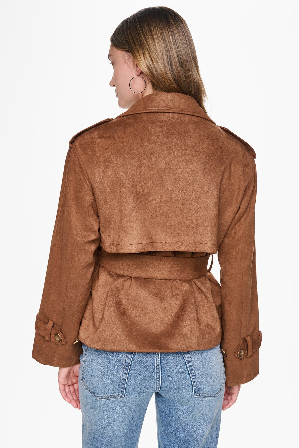 DKNY Faux Suede Short Trench Burnt Sugar