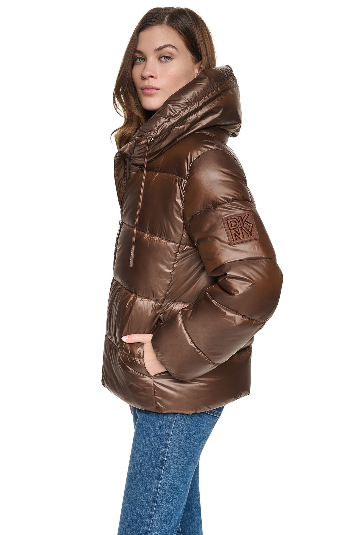 DKNY Women's Quilted Puffer with Drama Collar
