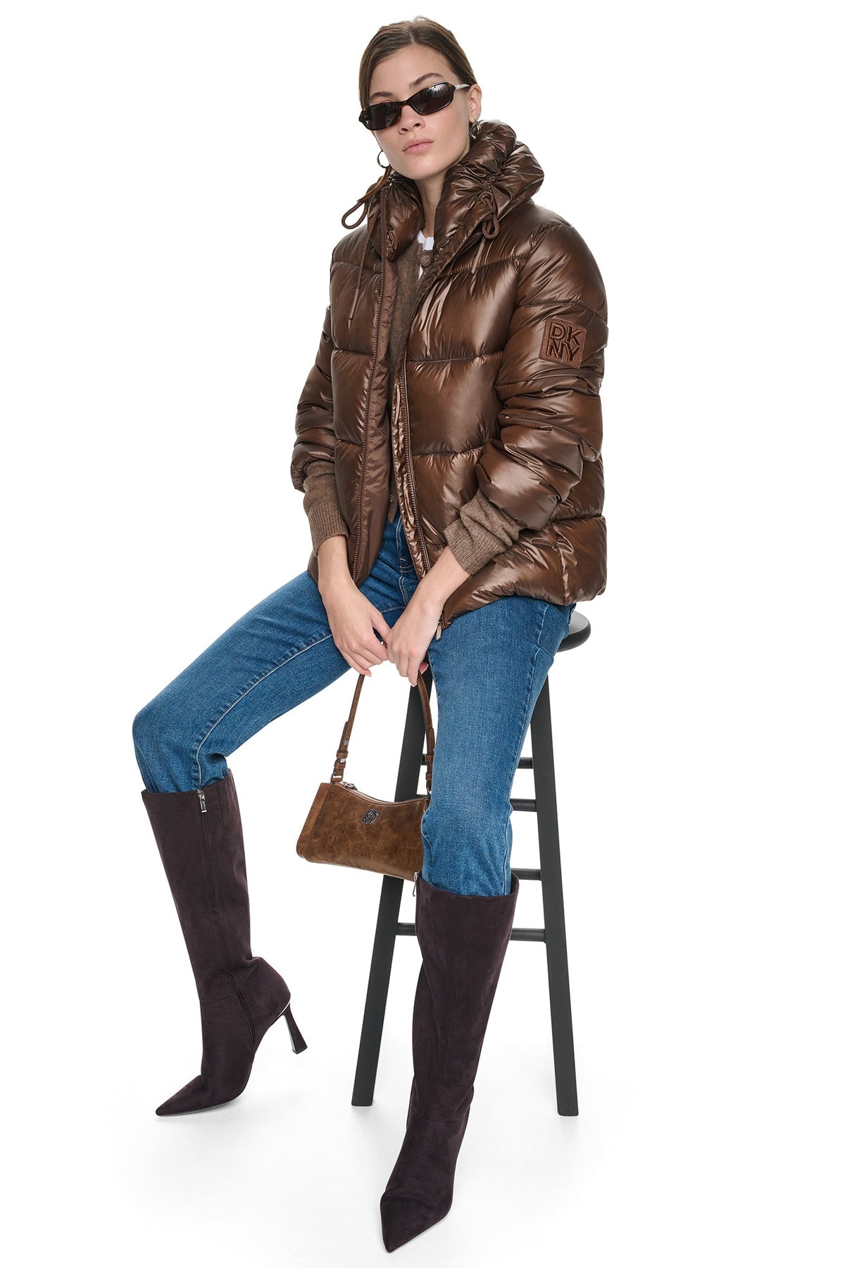DKNY Women's Quilted Puffer with Drama Collar
