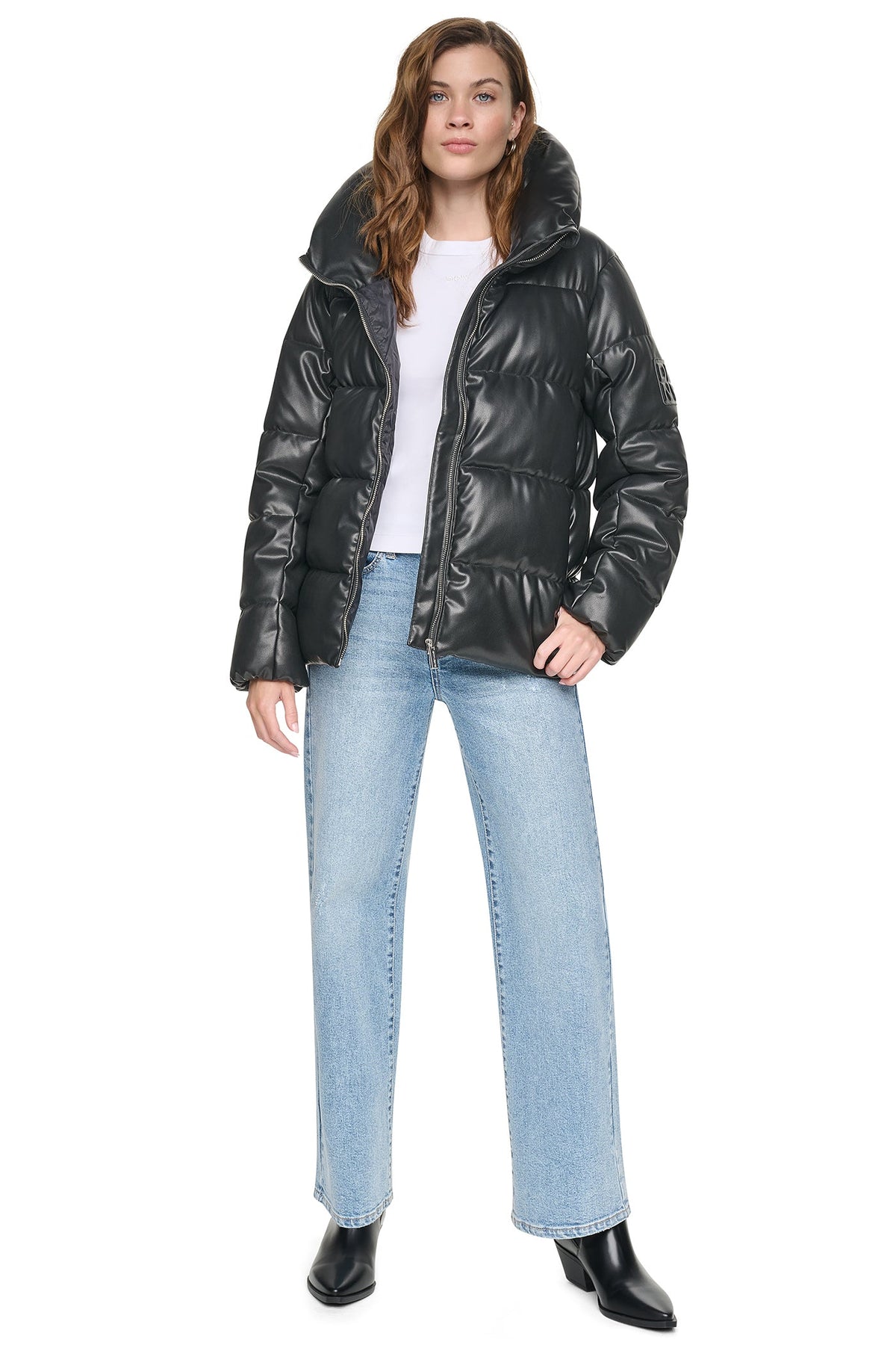 DKNY Faux Leather Puffer Black