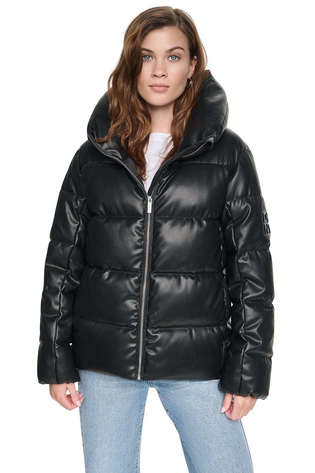 DKNY Faux Leather Puffer Black