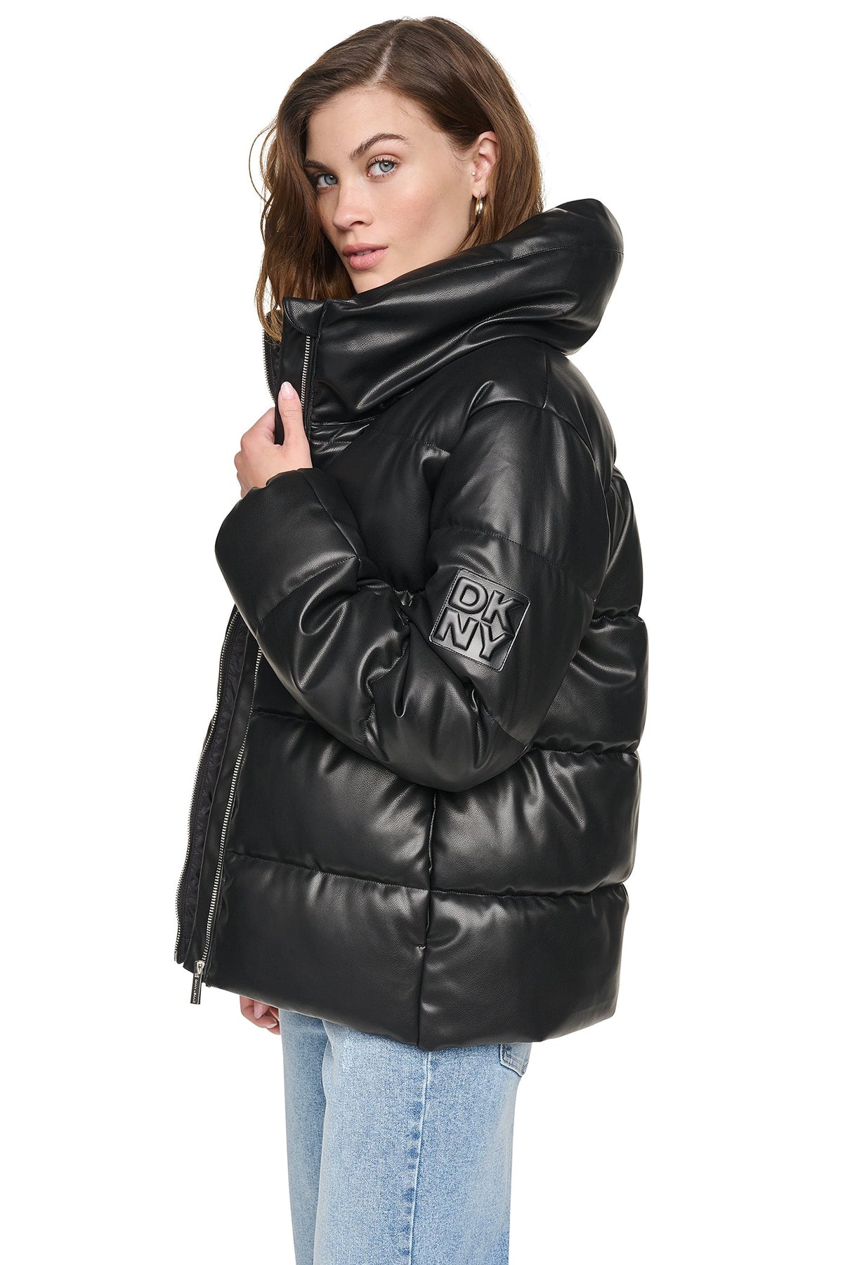 DKNY Faux Leather Puffer Black