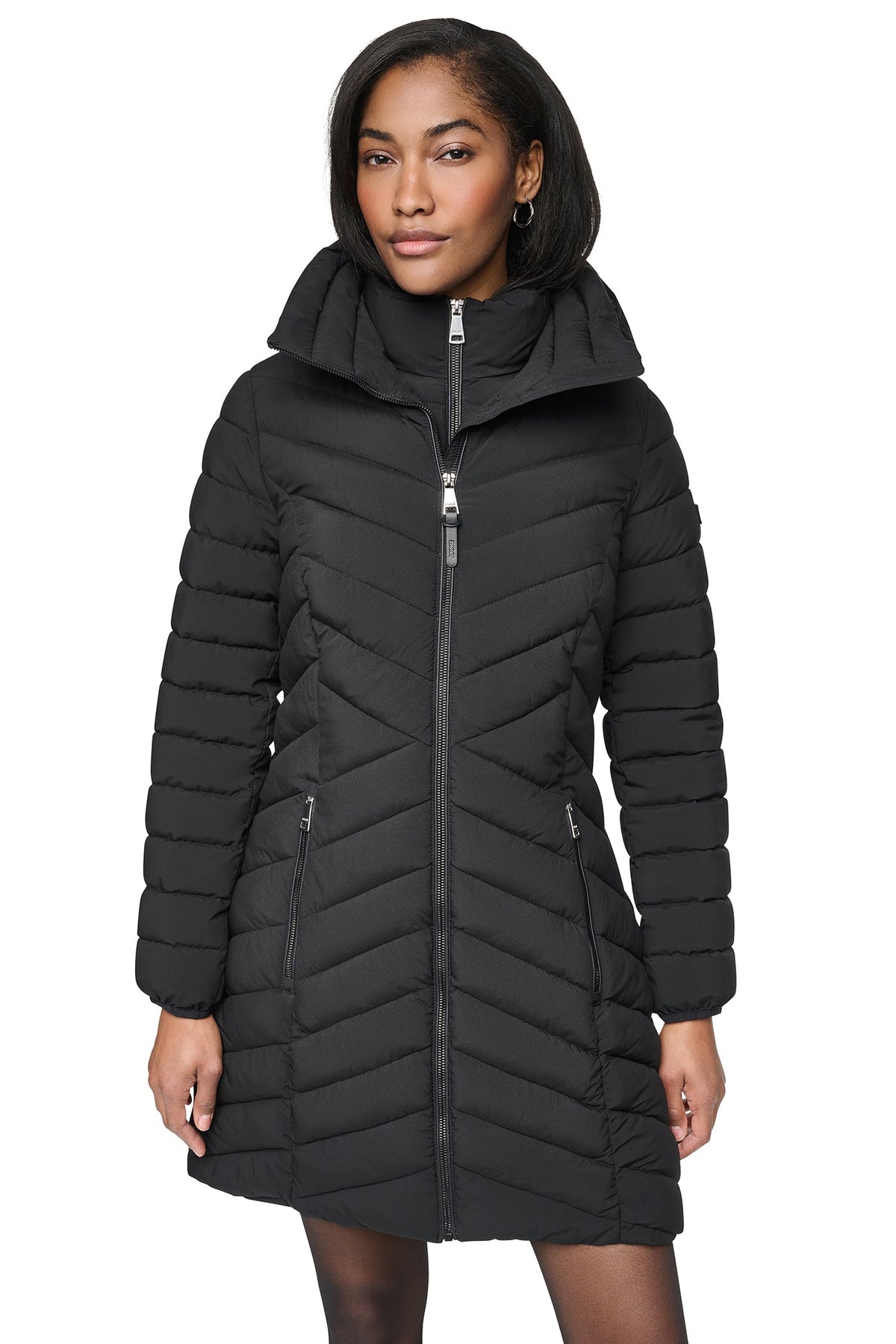 DKNY Hooded Stand Collar Puffer Black
