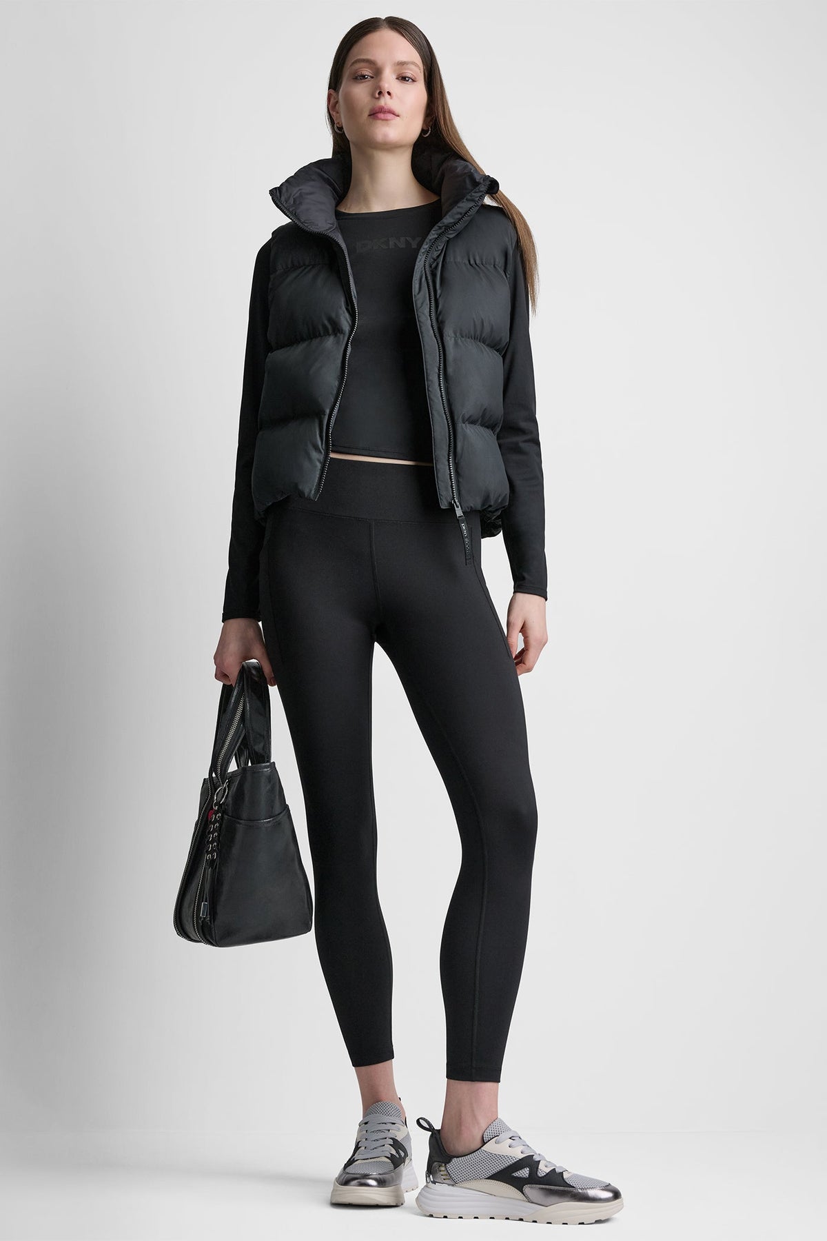 DKNY Women's Mock Neck Puffer Vest - Black - View 7