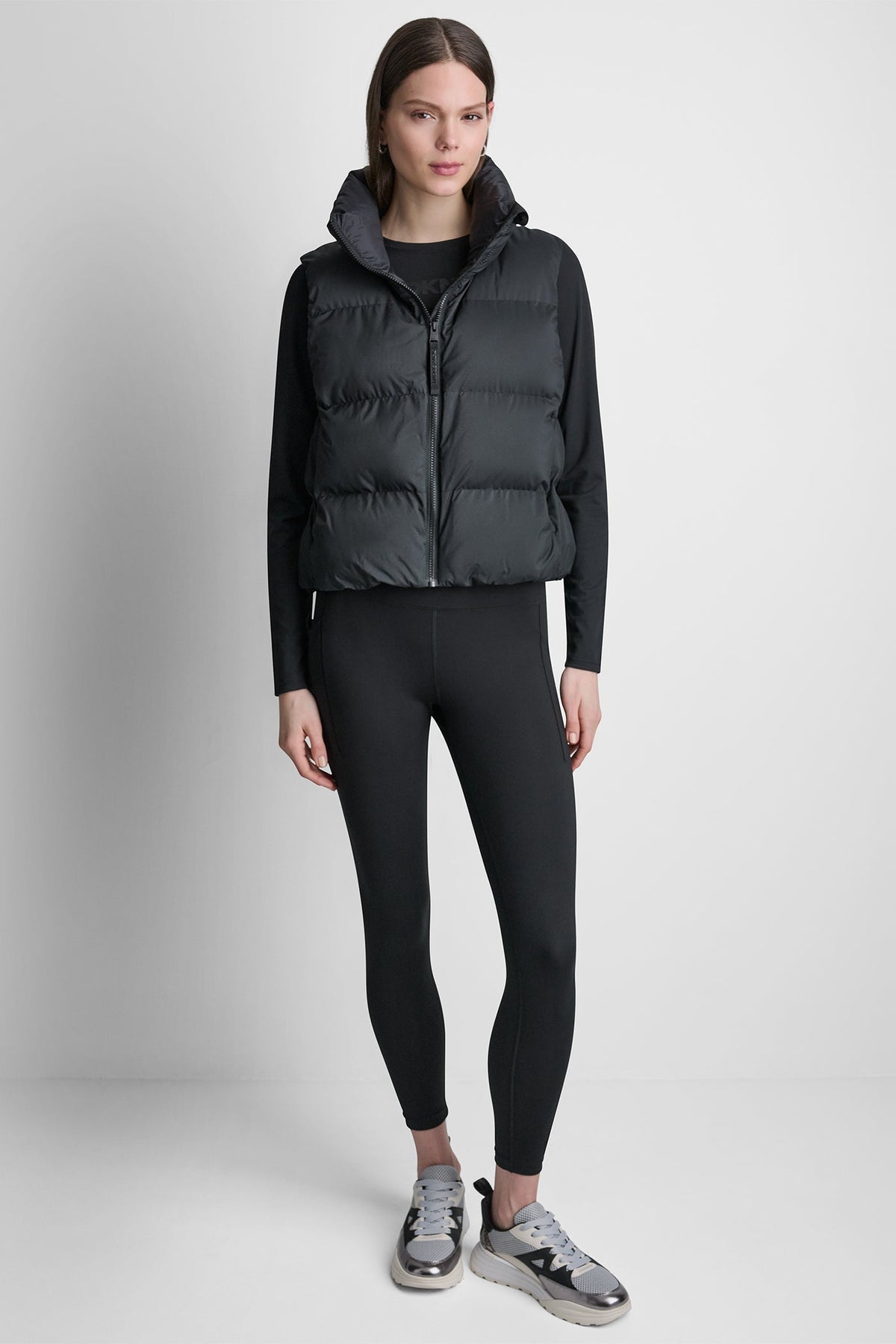 DKNY Women's Mock Neck Puffer Vest - Black - View 3