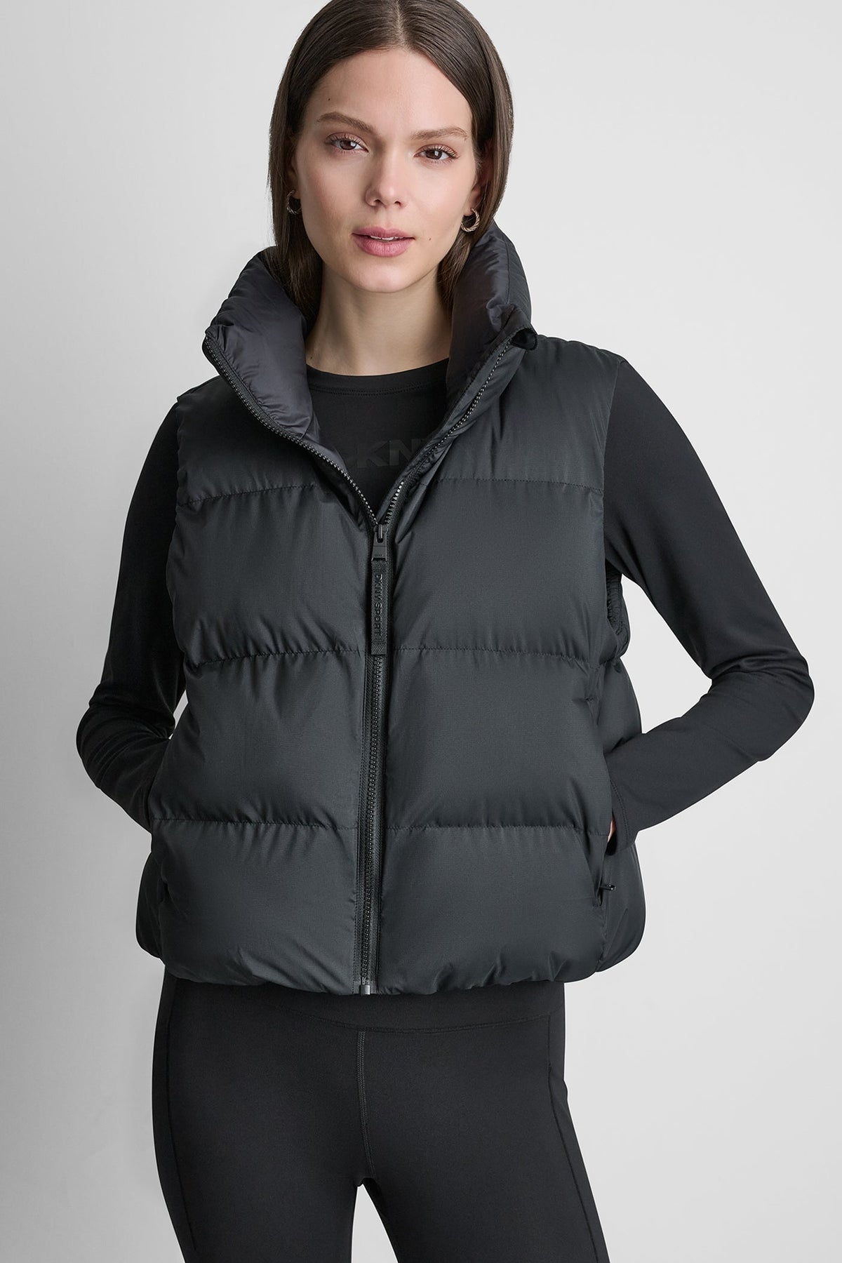 DKNY Women's Mock Neck Puffer Vest - Black - View 2