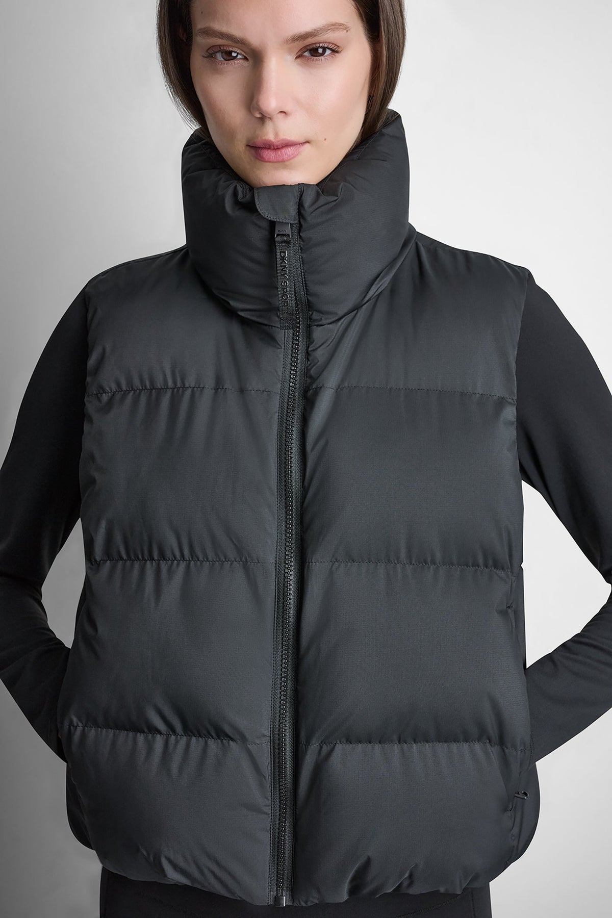 DKNY Women's Mock Neck Puffer Vest - Black - View 6