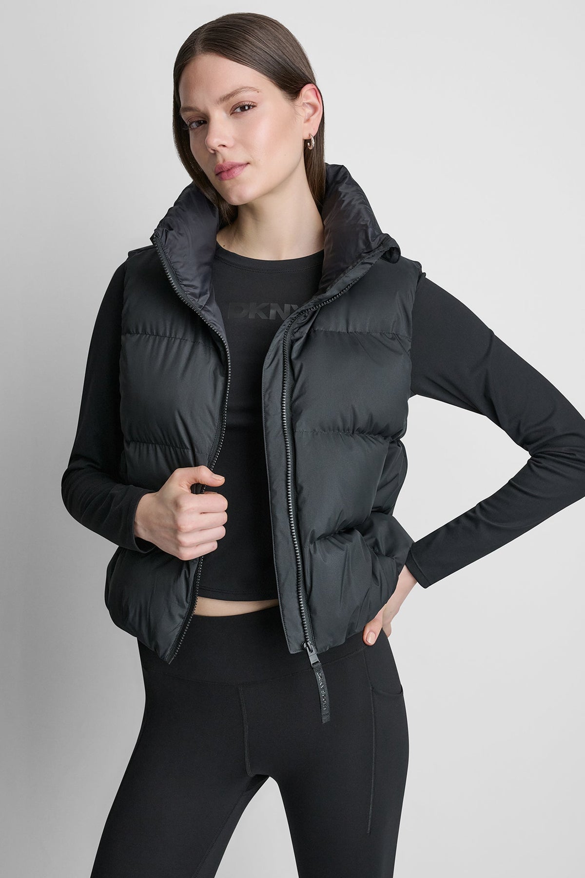 DKNY Women's Mock Neck Puffer Vest - Black - View 1