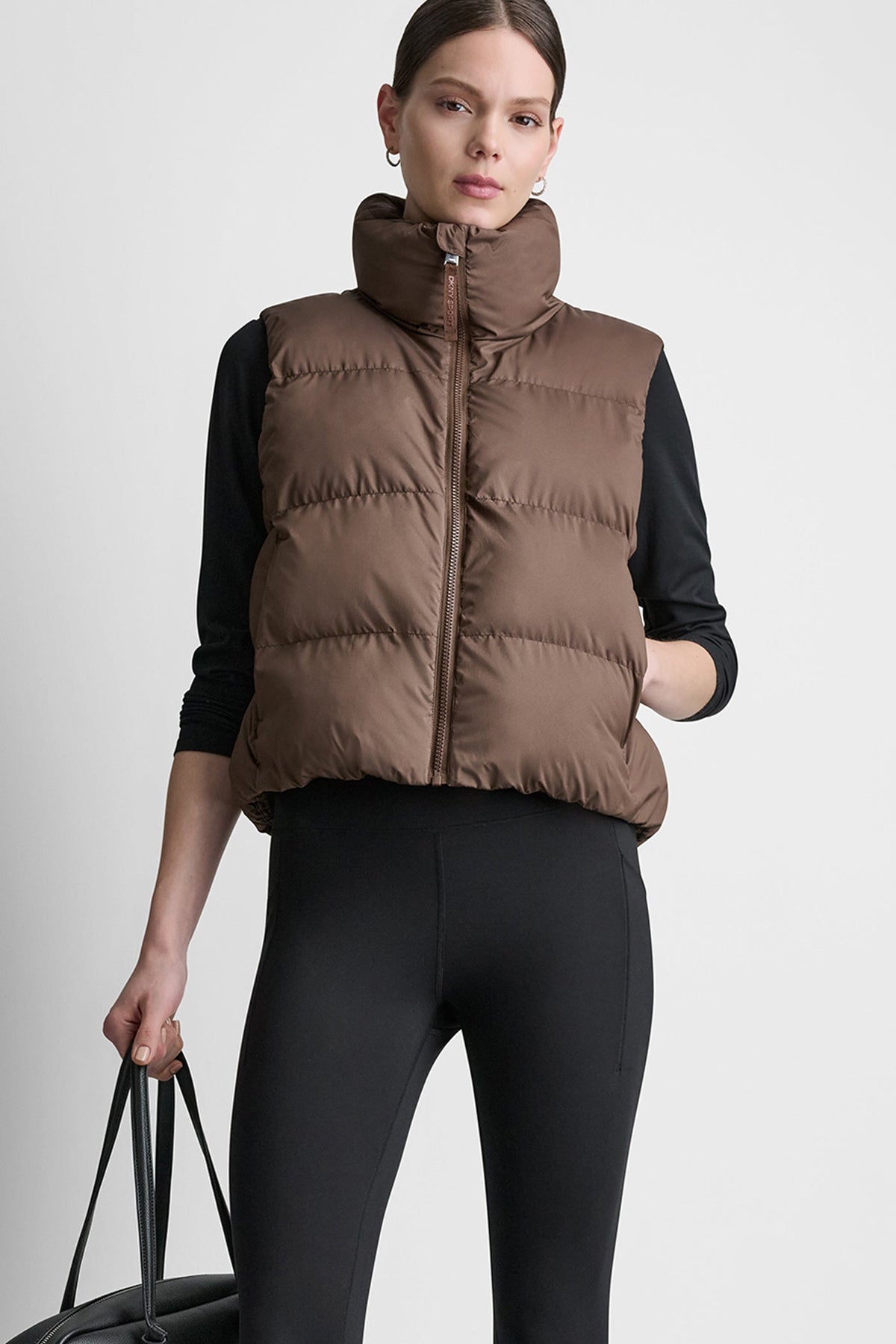 DKNY Women's Mock Neck Puffer Vest - Chestnut - View 2