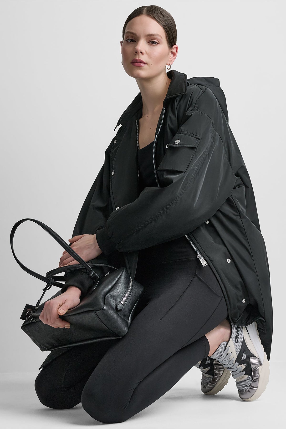 DKNY Long Jacket w/ Removable Hood Black