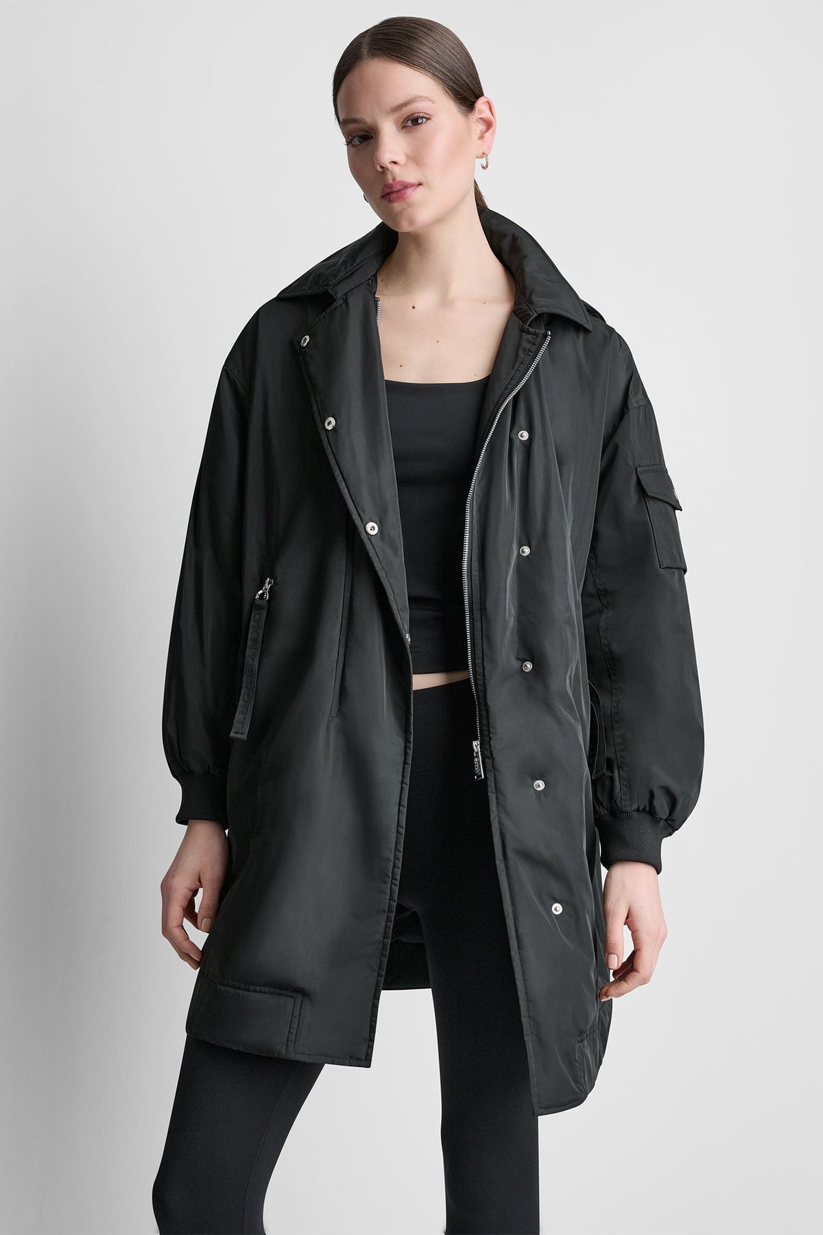 DKNY Long Jacket w/ Removable Hood Black