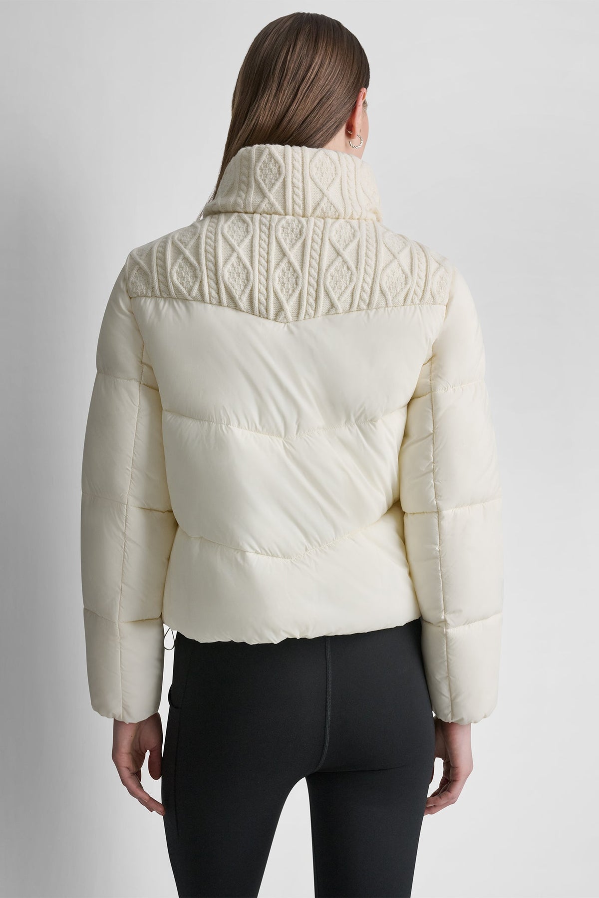 DKNY Cable Knit Mock Neck Puffer Eggnog