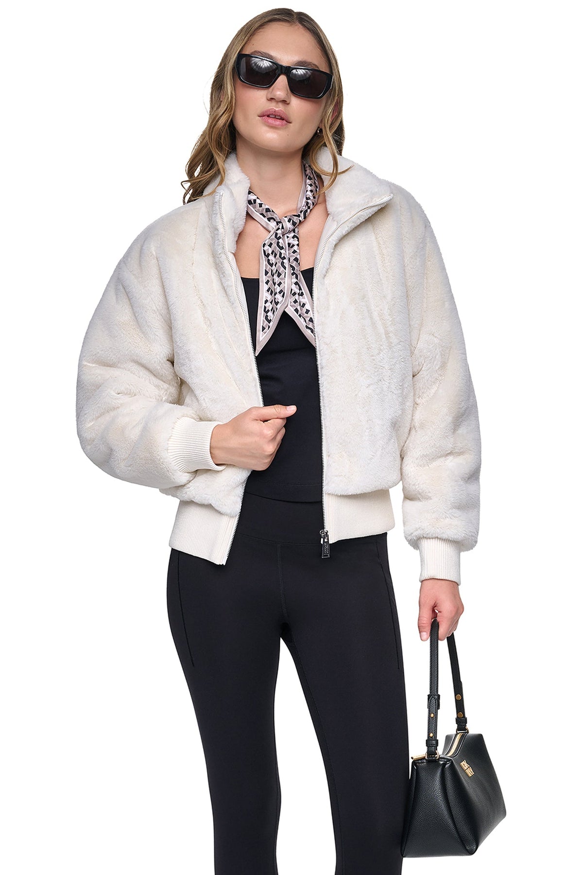 DKNY Women's Faux Fur Bomber Eggnog