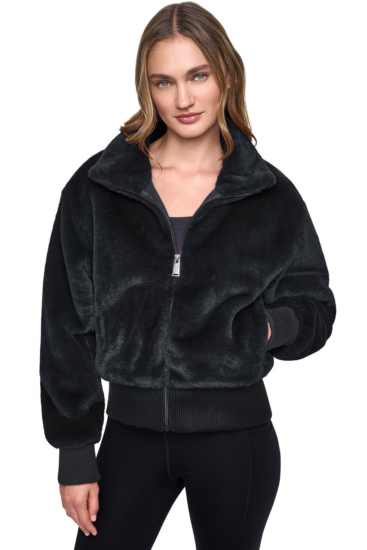 DKNY Women's Faux Fur Bomber Black