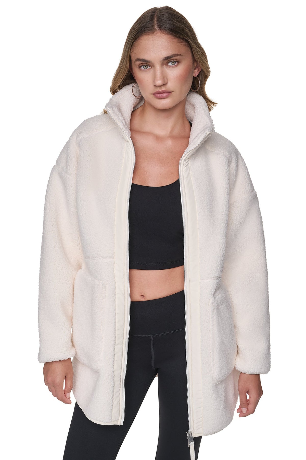 DKNY Long Sherpa Jacket Eggnog