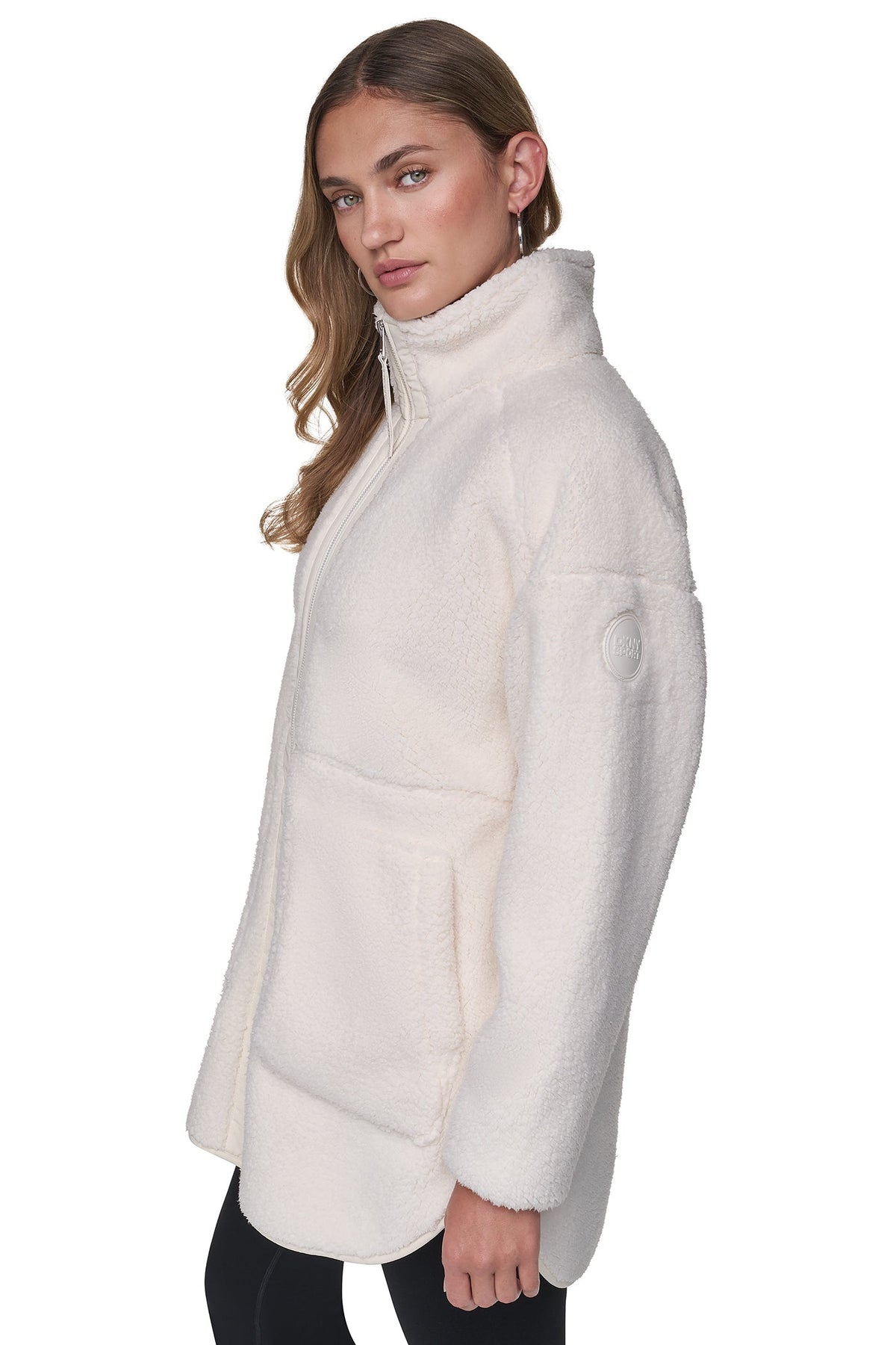 DKNY Long Sherpa Jacket Eggnog