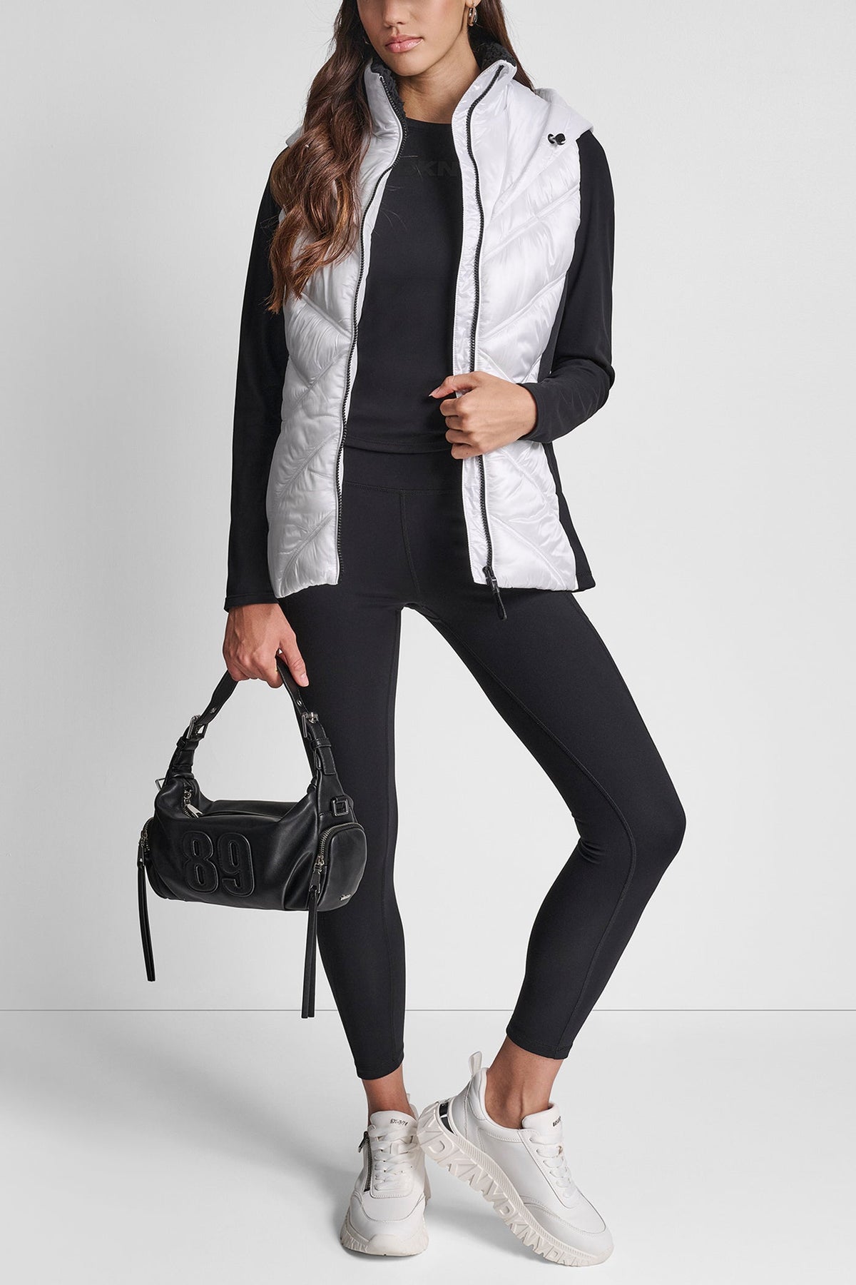 DKNY Women's Scuba-Paneled Puffer Vest - WHITE/ BLACK - View 8