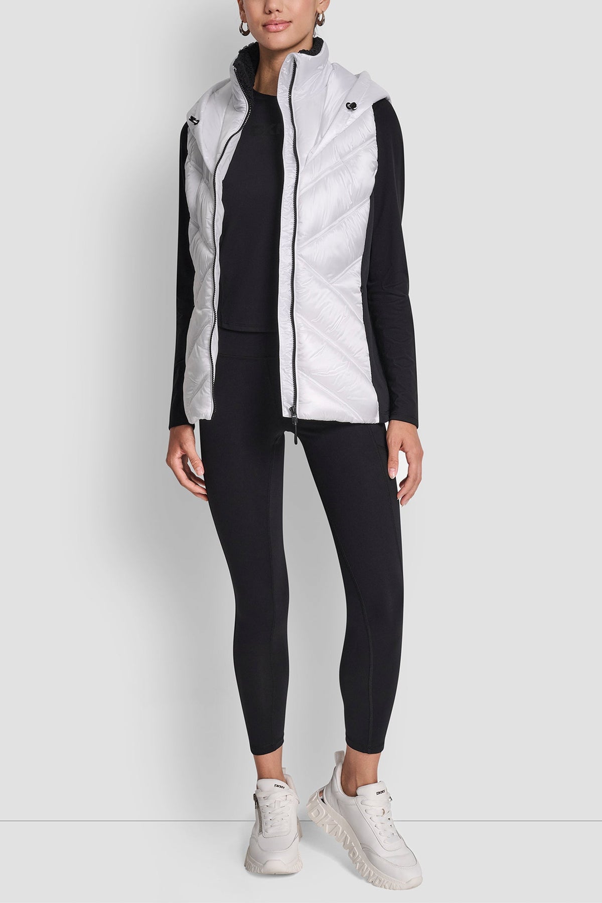 DKNY Women's Scuba-Paneled Puffer Vest - WHITE/ BLACK - View 7