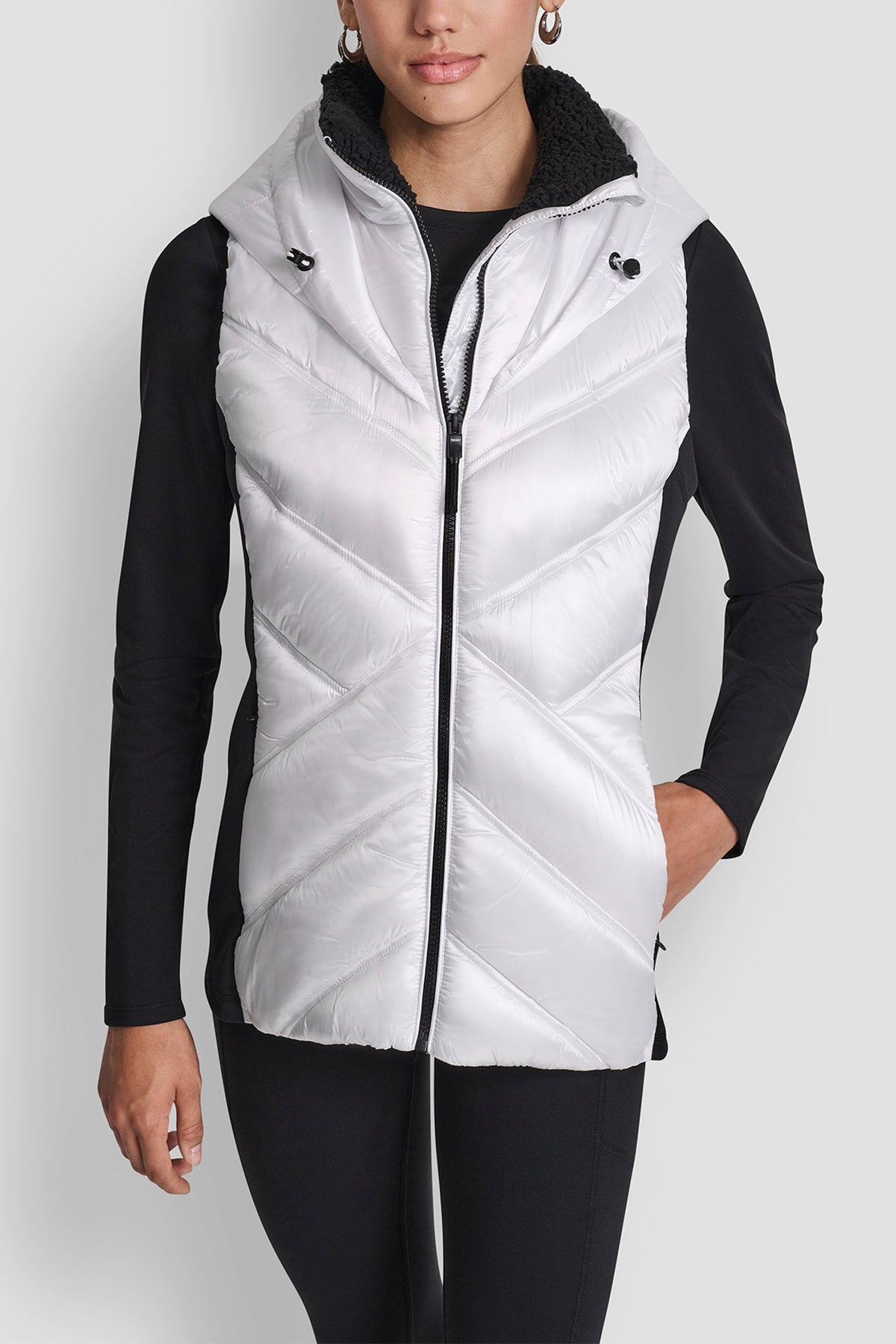 DKNY Women's Scuba-Paneled Puffer Vest - WHITE/ BLACK - View 2