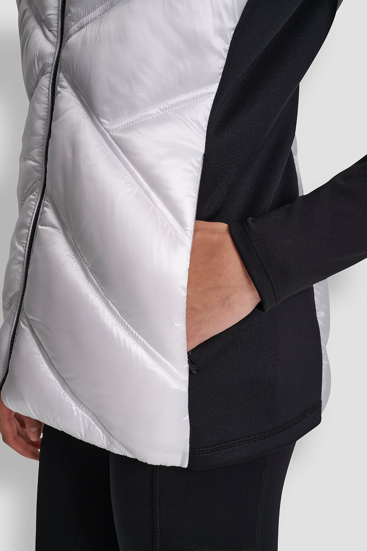 DKNY Women's Scuba-Paneled Puffer Vest - WHITE/ BLACK - View 5