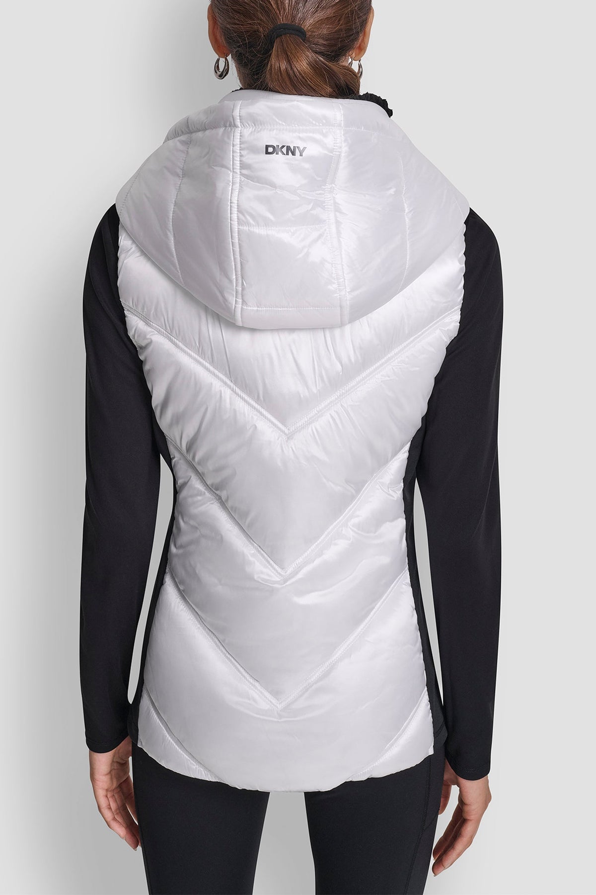 DKNY Women's Scuba-Paneled Puffer Vest - WHITE/ BLACK - View 4