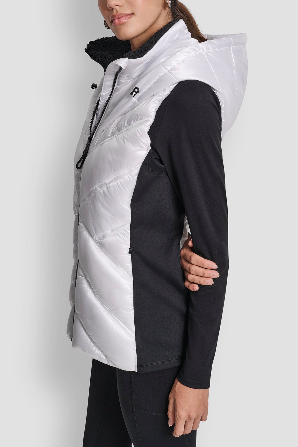DKNY Women's Scuba-Paneled Puffer Vest - WHITE/ BLACK - View 3