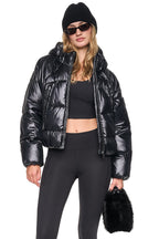 DKNY Women's Short Hooded Puffer - Metallic Black - View 2
