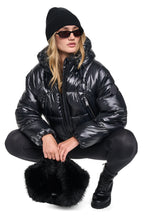 DKNY Women's Short Hooded Puffer - Metallic Black - View 12