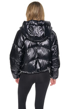 DKNY Women's Short Hooded Puffer - Metallic Black - View 4