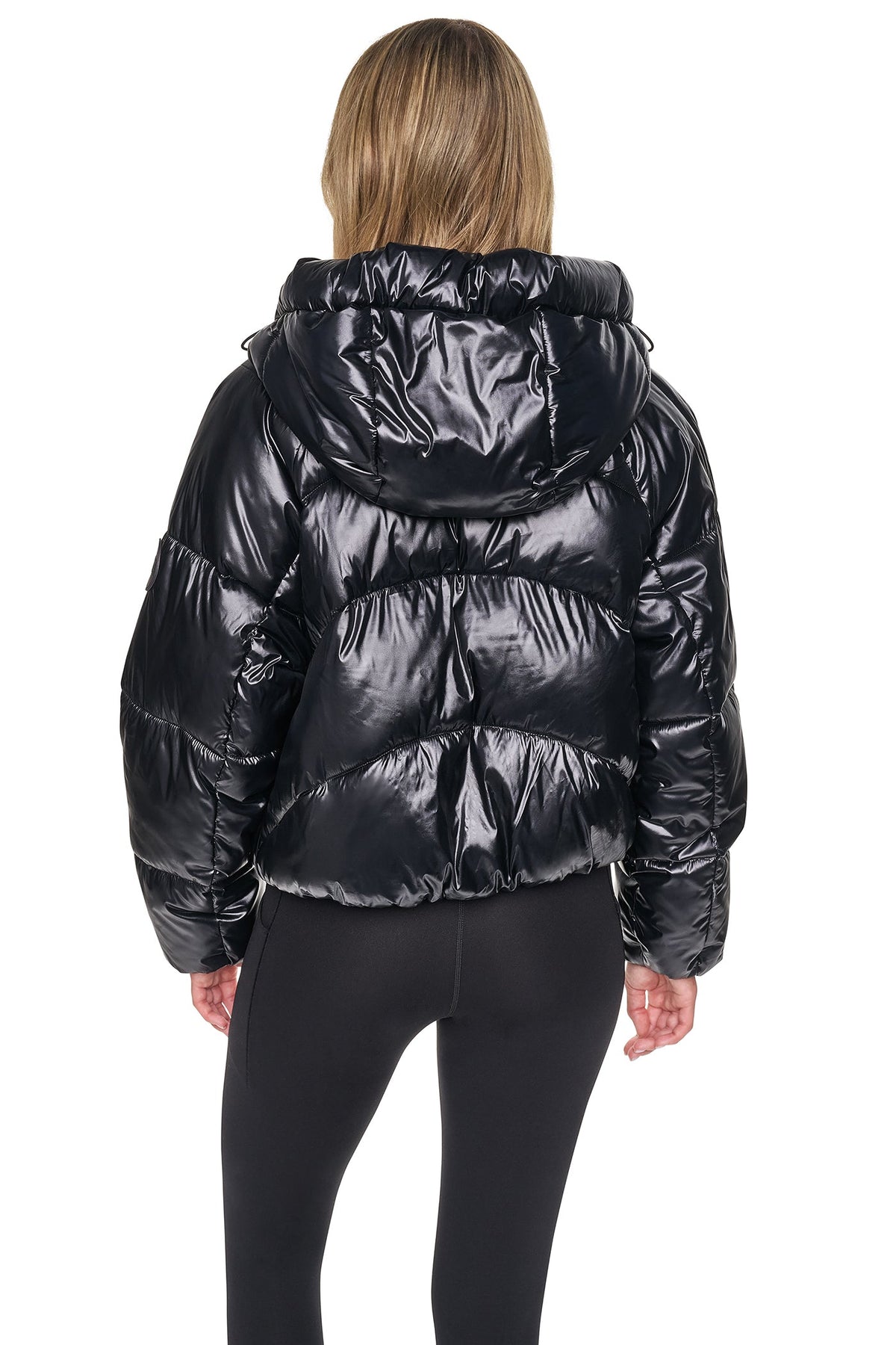 DKNY Women's Short Hooded Puffer - Metallic Black - View 4