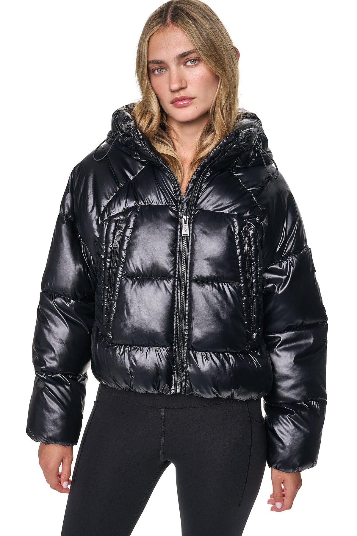 DKNY Women's Short Hooded Puffer - Metallic Black - View 1