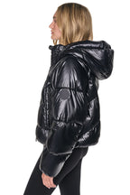 DKNY Women's Short Hooded Puffer - Metallic Black - View 5