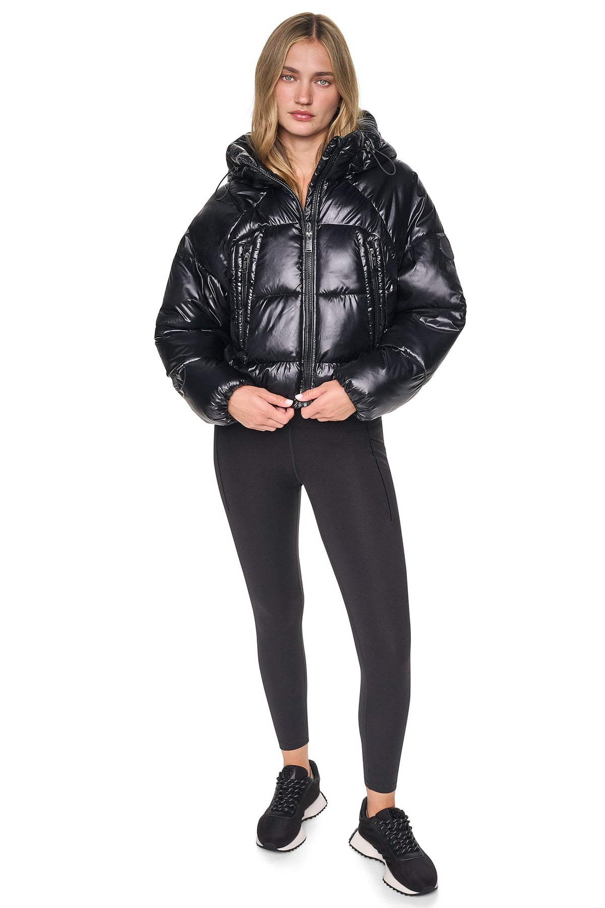 DKNY Women's Short Hooded Puffer - Metallic Black - View 8