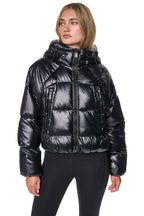 DKNY Women's Short Hooded Puffer - Metallic Black - View 6
