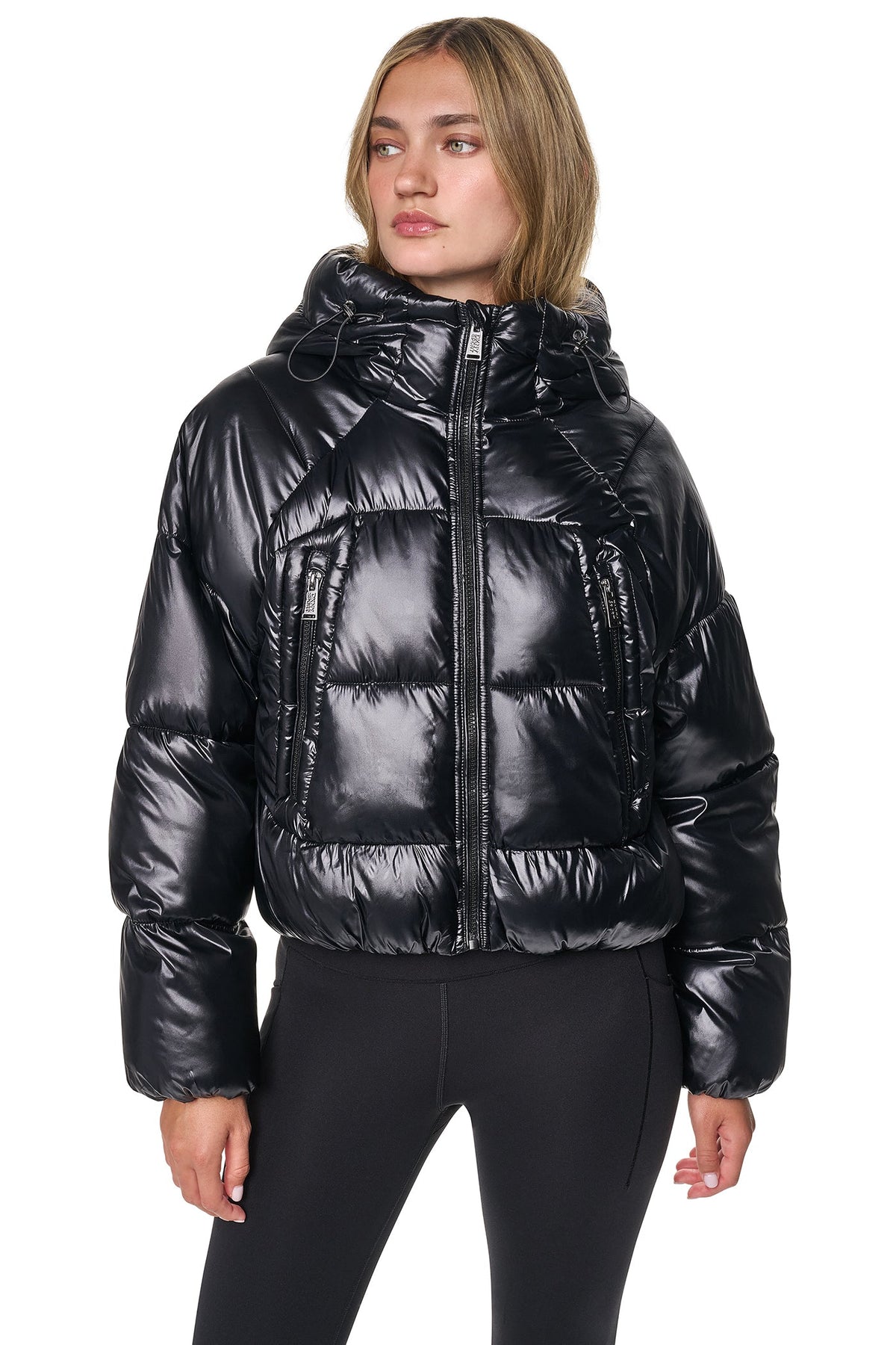 DKNY Women's Short Hooded Puffer - Metallic Black - View 6