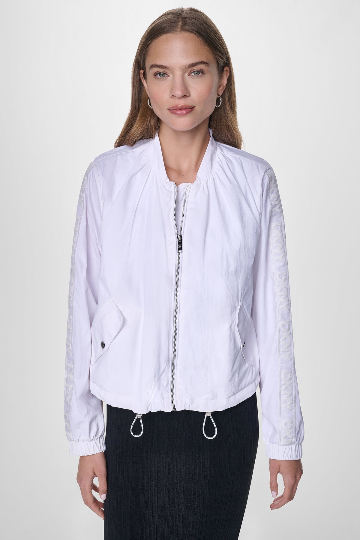 DKNY Women's Mesh Logo Trim Hooded Jacket