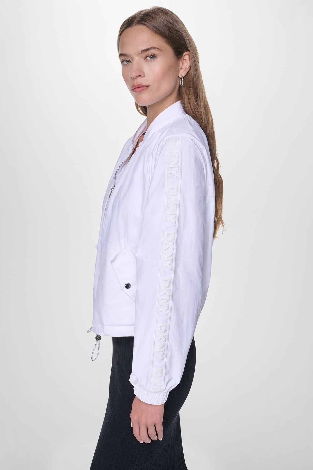 DKNY Women's Mesh Logo Trim Hooded Jacket