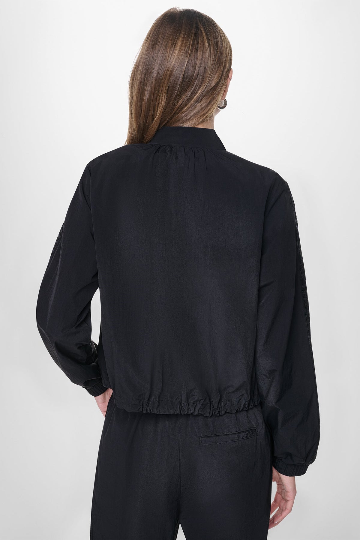 DKNY Women's Mesh Logo Trim Hooded Jacket